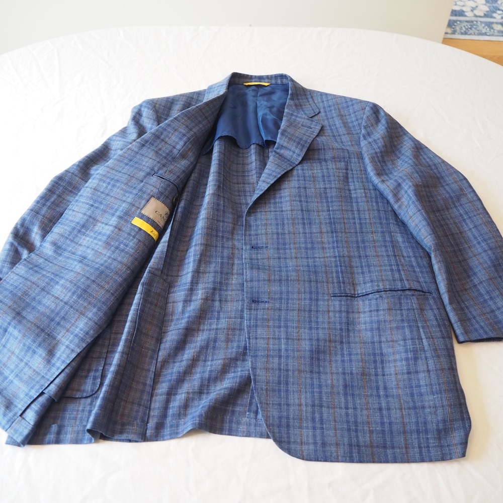 Canali Kei Plaid Wool Silk Linen Sport Coat 40 R Blazer Suit Coat Made in Italy